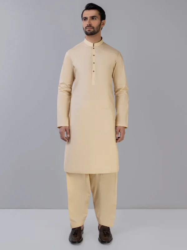 Beige Cotton Latha Kameez Shalwar