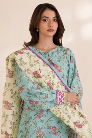 zellbury 3 piece printed Cotton shirt shalwar dupatta